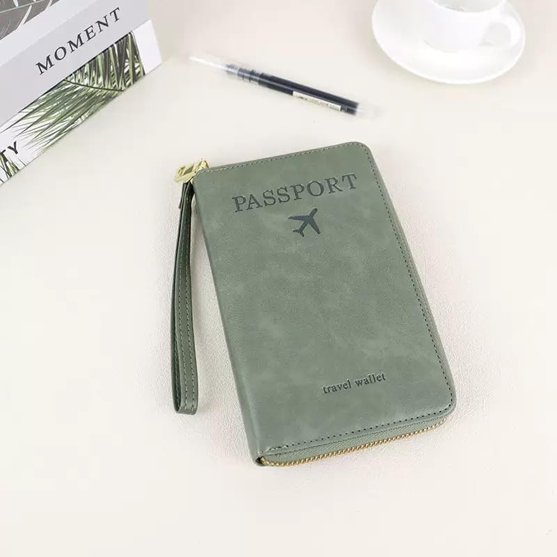 GLOLOOS Multi-Functional RFID Passport Wallet,Travel Wallet for Men & Women,With zipper, anti-theft passport holder，Slim Leather Cover for Credit Cards, Tickets, Cash (Green) - Image 2